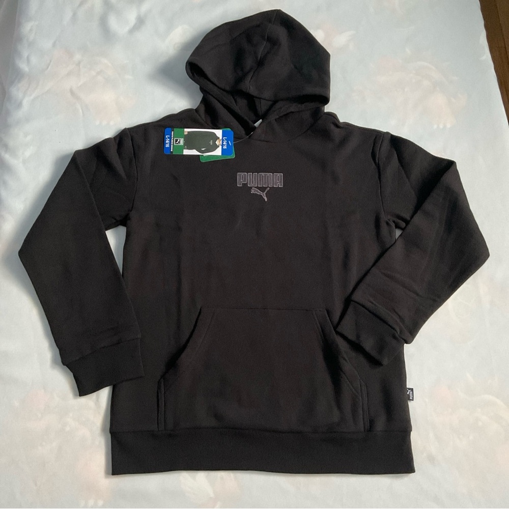 Puma youth‎ boys Logo fleece Lined Long sleeve Hoodie sweatshirt black size L